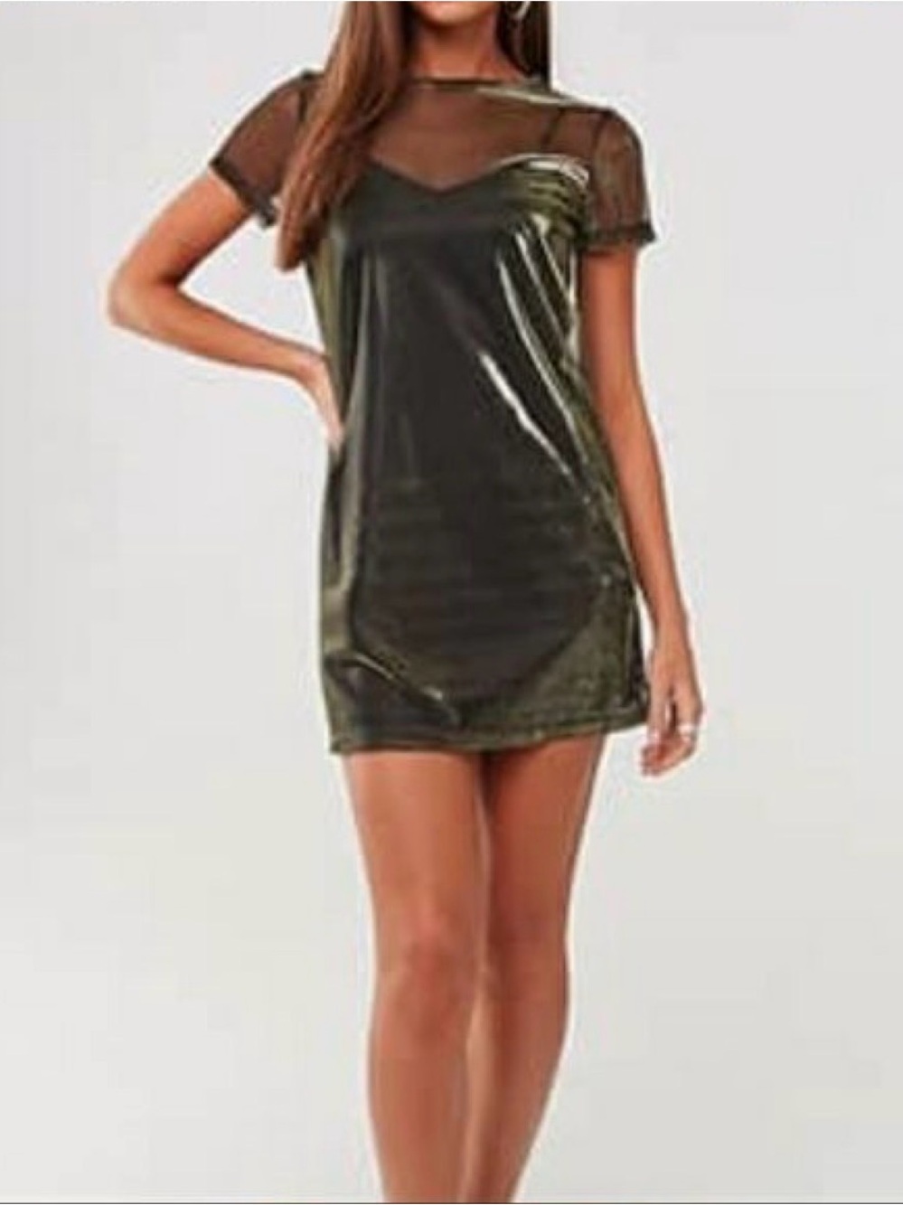 Forever 21 Sheer Metallic Black Overlay Dress with Slip